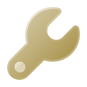 Icon goldfarbener Werkzeugschlüssel als Symbol für Wartung und Aktualisierung.