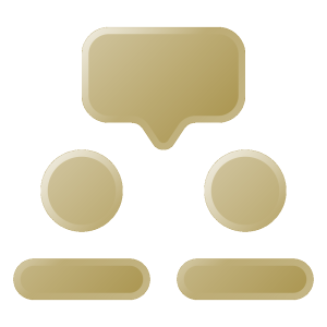 Icon zwei goldfarbene Personen mit Sprechblase als Symbol für Beratung.