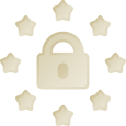 Icon goldfarbenes Schloss mit Sternen drum als Symbol für Datenschutz.