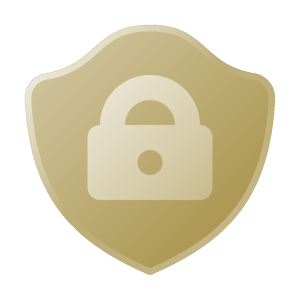 Icon goldfarbenes Schloss im Schutzschild als Symbol für Sicherheit.