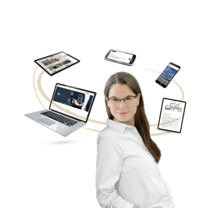 Elisabeth Böter neben Responsive Webdesign Beispiele auf PC, Laptop, Tablet und Smartphone.