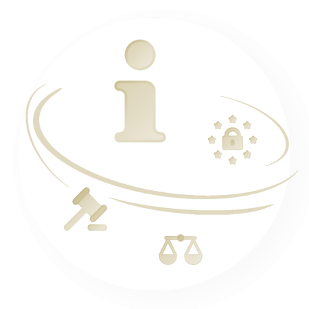 Icons Info I, Schloss, Waage und Richterhammer als Symbole für Impressum.