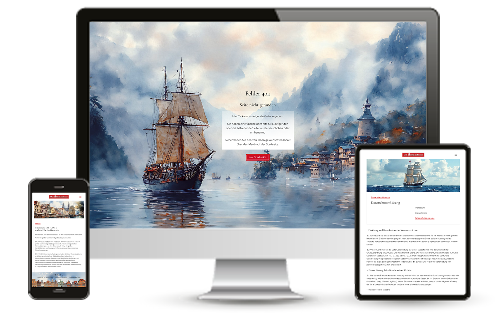 Website PC, Tablet und Handy mit einheitlichem Layout im Corporate Design.