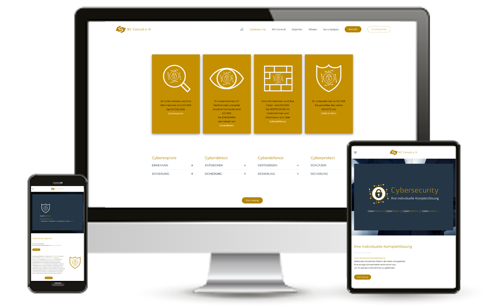 Website PC, Tablet und Handy mit individuellem Layout für hohen Wiedererkennungswert.