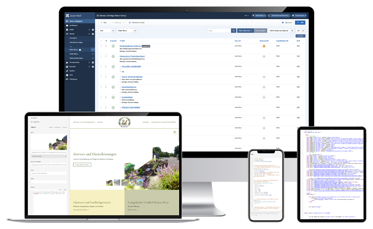 Blick in das Joomla-Backend und den YOOtheme Pro Builder bei der Inhaltspflege.