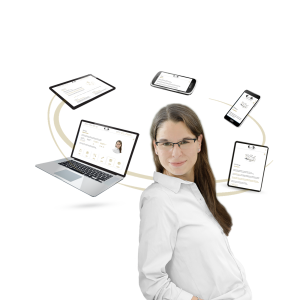 Elisabeth Bölter neben Responsive Webdesign Beispiele auf PC, Laptop, Tablet und Smartphone.