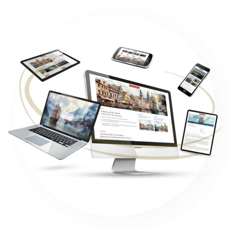 Portfolio Responsive Website Hansezeit auf PC, Laptop, Tablet und Smartphone.